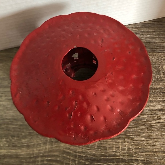 Vtg Red Heavy Cast Metal Lantern Decor - Picture 12 of 14